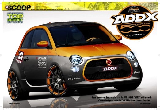 Poster ADDX avec la Fiat 500 Edition ADDX de Parotech